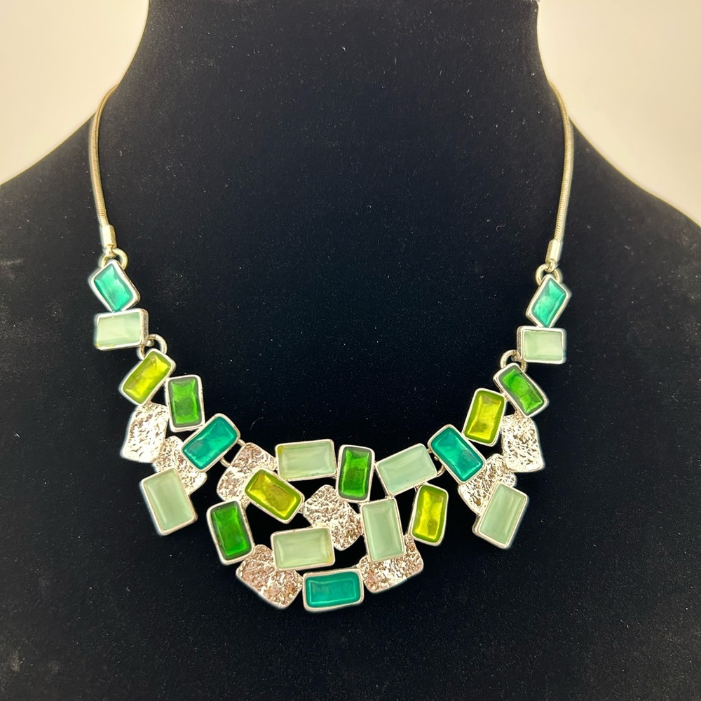 🇨🇦 Silver tone with multicoloured metal pendants necklace by Spoutnik